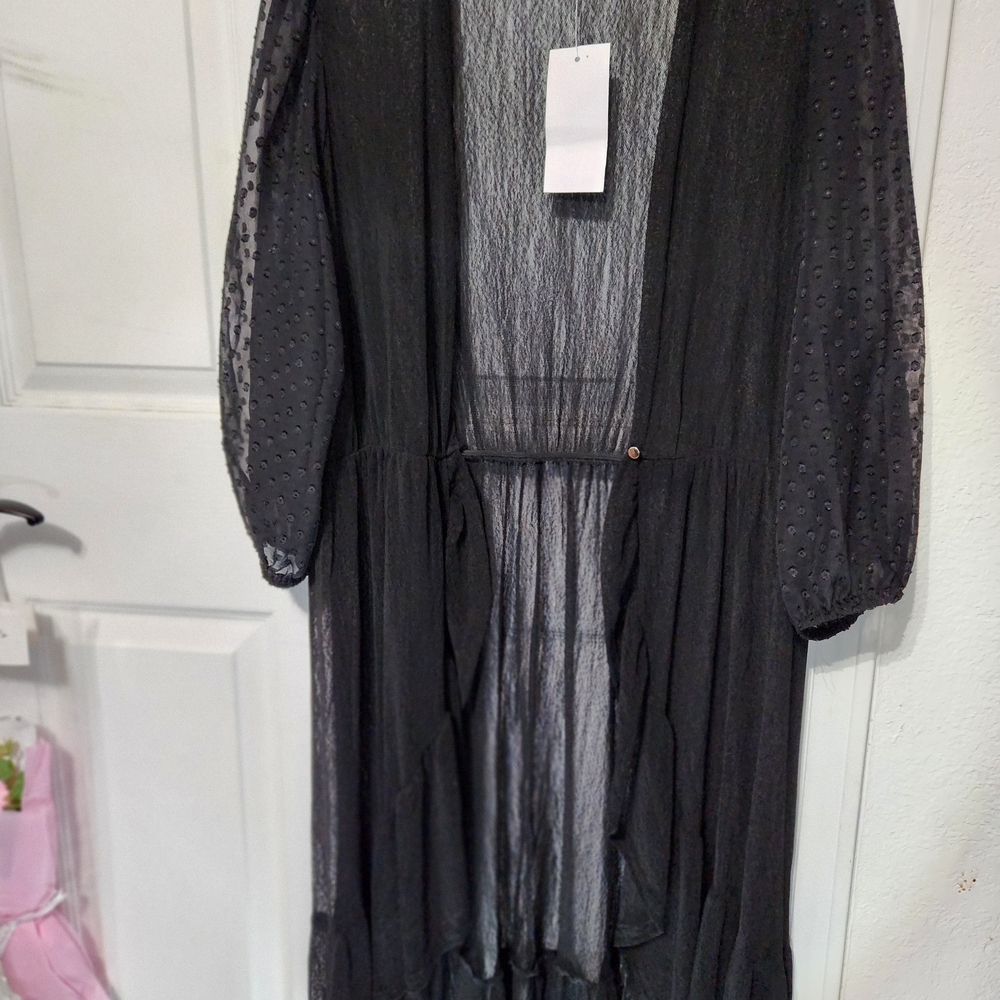 Sheer Black Dotted Long Sleeve Cardigan